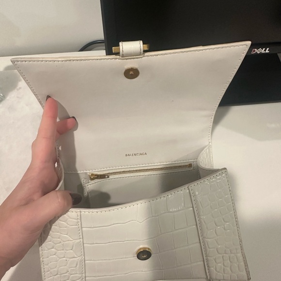 BALENCIAGA HOURGLASS SMALL HANDBAG CROCODILE WHITE W GOLD (dust bag too) - Picture 10 of 11